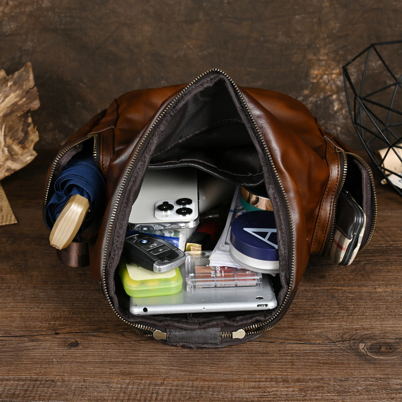 Soft Leather Backpack - Retro Forest Style Women's Bag
