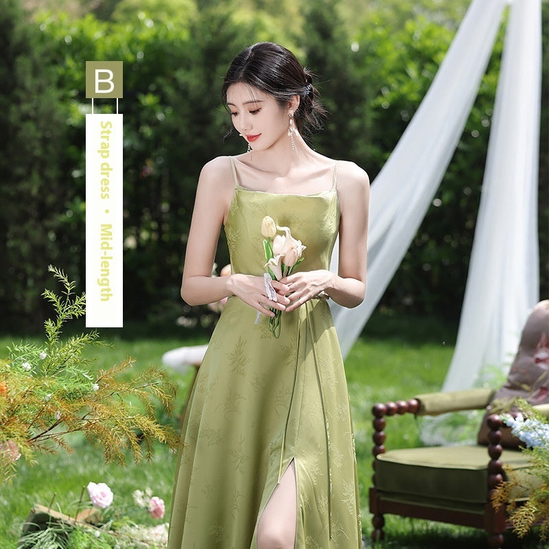 Women's Green Sleeveless High-Waist Bridesmaid Dress — Multiple Lengths & Styles