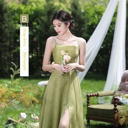 Women's Green Sleeveless High-Waist Bridesmaid Dress — Multiple Lengths & Styles