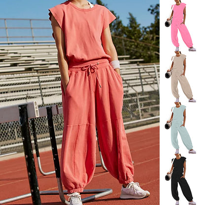 Sleeveless Backless Jumpsuit - Loose Fit with Elastic Waist and Pockets