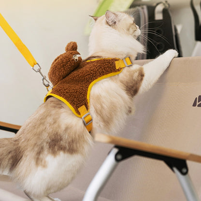 Plush Animal Pet Harness and Leash Set - Soft Vest Style for Cats and Small Dogs