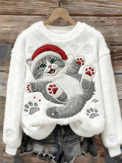 3D Digital Printed Christmas Sweater - Women's Crew Neck Long Sleeve