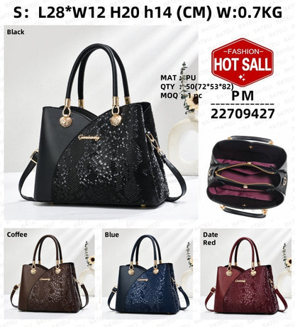 Large Capacity Fashion Tote Bag - PU Leather with Stone Pattern Detail