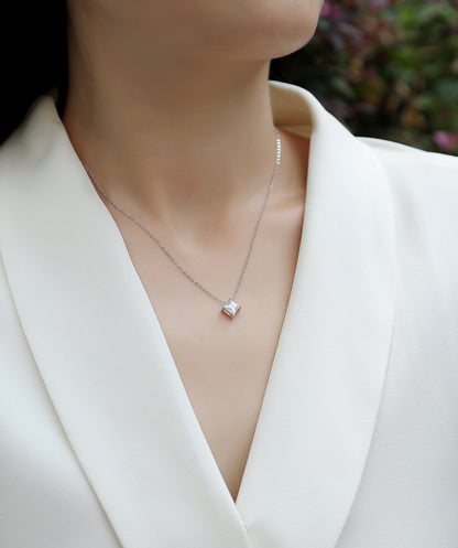Moissanite Square Pendant Necklace - S925 Silver Platinum-Plated with GRA Certificate