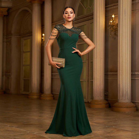 Women's Sequin Sleeveless Fishtail Evening Dress – High Waist Slim Fit Mermaid Gown