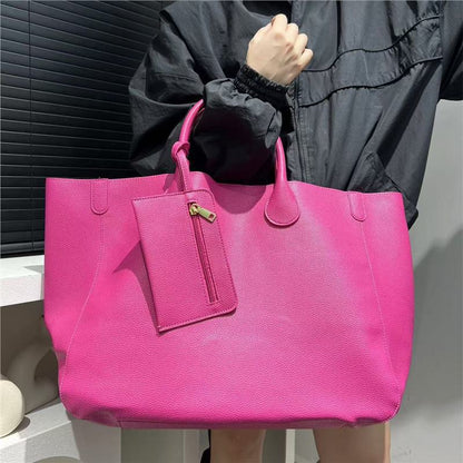 Women's Soft PU Leather Tote Bag - Urban Minimalist Shoulder Bag with Pendant