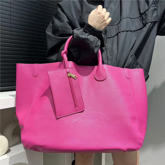 Women's Soft PU Leather Tote Bag - Urban Minimalist Shoulder Bag with Pendant