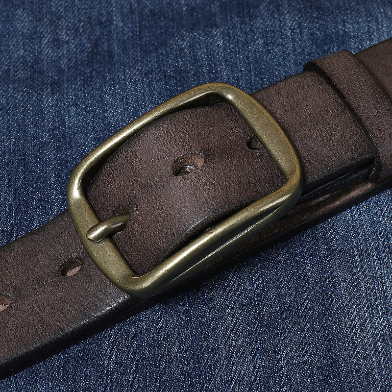 Men's Premium Genuine Leather Belt with Copper Pin Buckle - Classic Retro Style