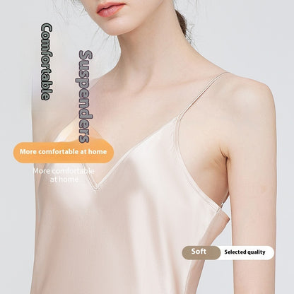 Women's Luxe Silk Slip Nightdress - 100% Pure Silk with V-Neck and Adjustable Spaghetti Straps