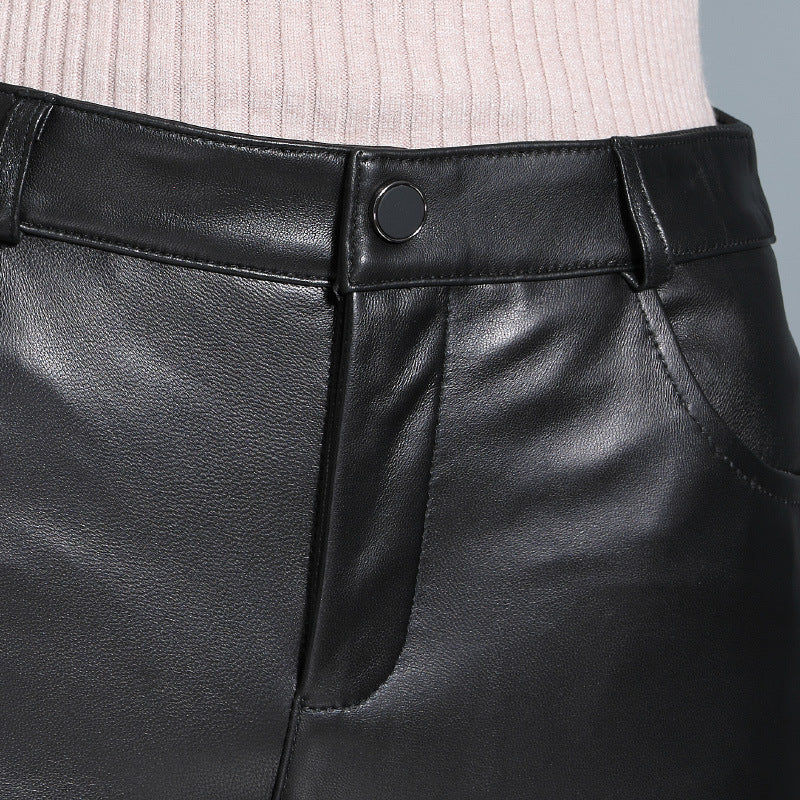 Women's Genuine Sheepskin Leather Pencil Pants - Slim Fit Trousers