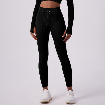 Women's High-Waisted Butt-Lifting Yoga Pants - Quick-Dry Athletic Leggings with Drawstring