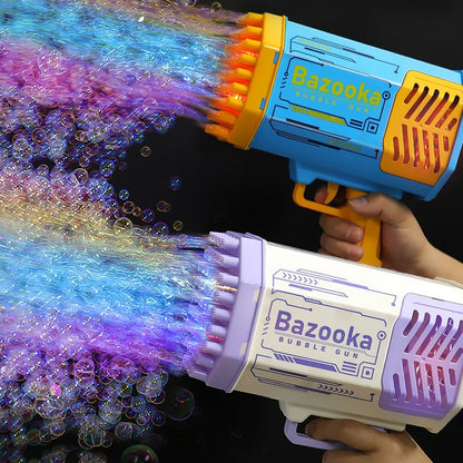 Bubble Gun Rocket - 69-Hole Automatic Bubble Machine with LED Lights
