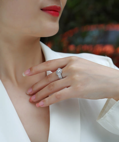 Moissanite Wedding Ring Set - 0.5 Carat S925 Sterling Silver with Gold Plating