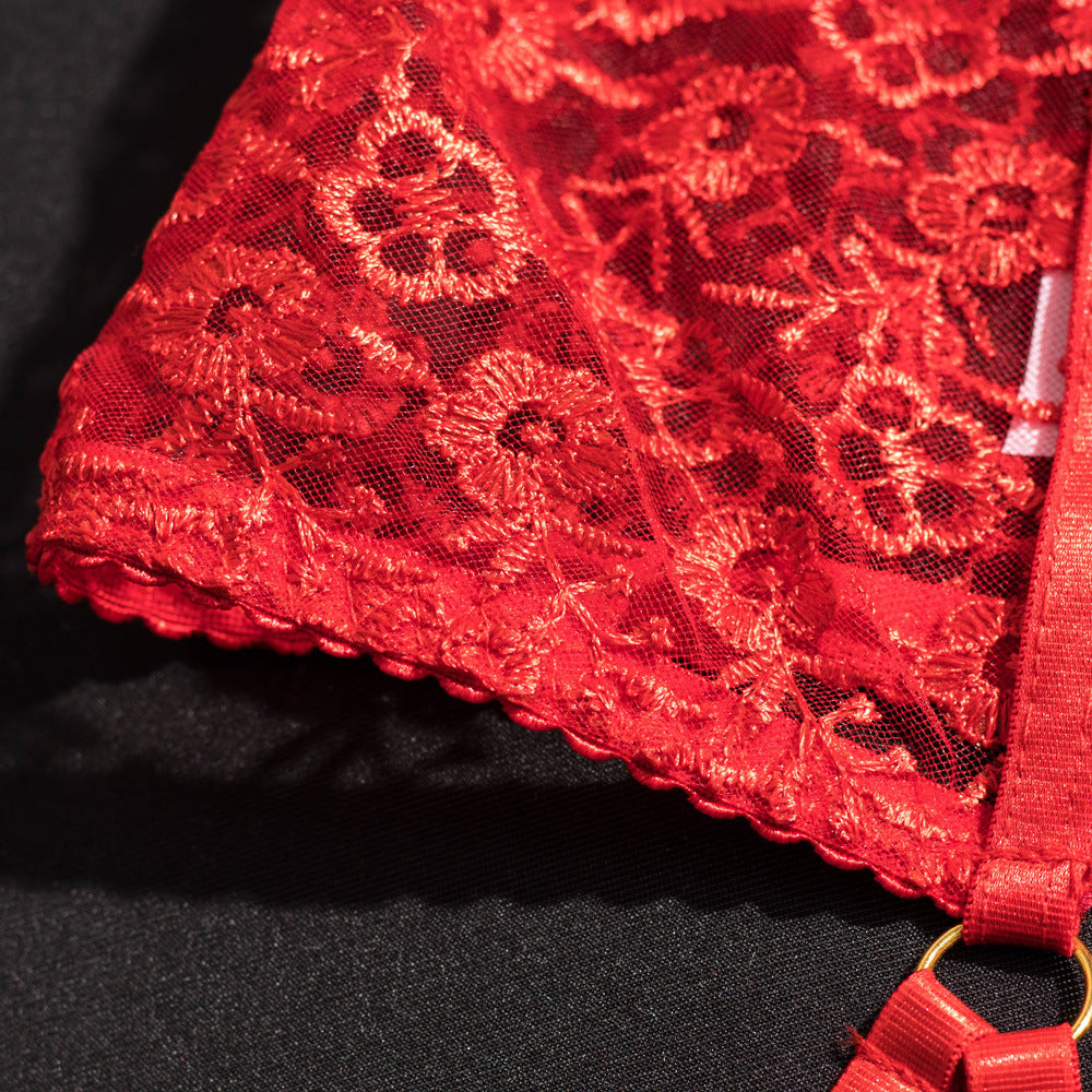 Women's Embroidered Garter Strap Lingerie Set - Four-Piece Collection
