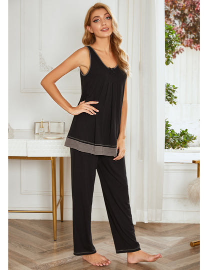 Women's Two-Piece Contrast Stitch Loungewear Set