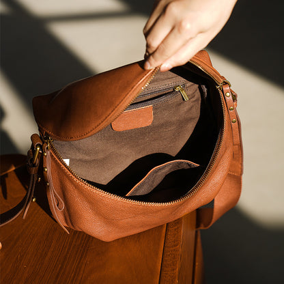 Genuine Leather Saddle Bag - First Layer Cowhide Crossbody Shoulder Bag