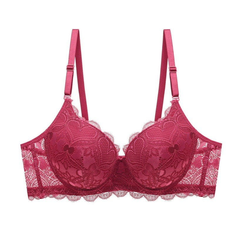 Lace Push-Up Bra - 3/4 Cup Underwire with Hollow Design