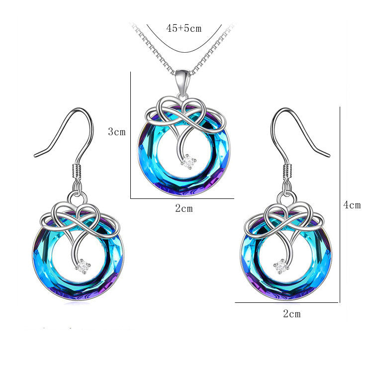 Crystal Necklace and Earrings Set - Gold-Plated Geometric Jewelry with Water Wave Chain