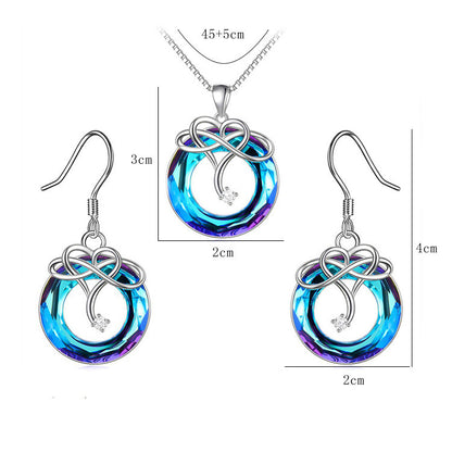 Crystal Necklace and Earrings Set - Gold-Plated Geometric Jewelry with Water Wave Chain