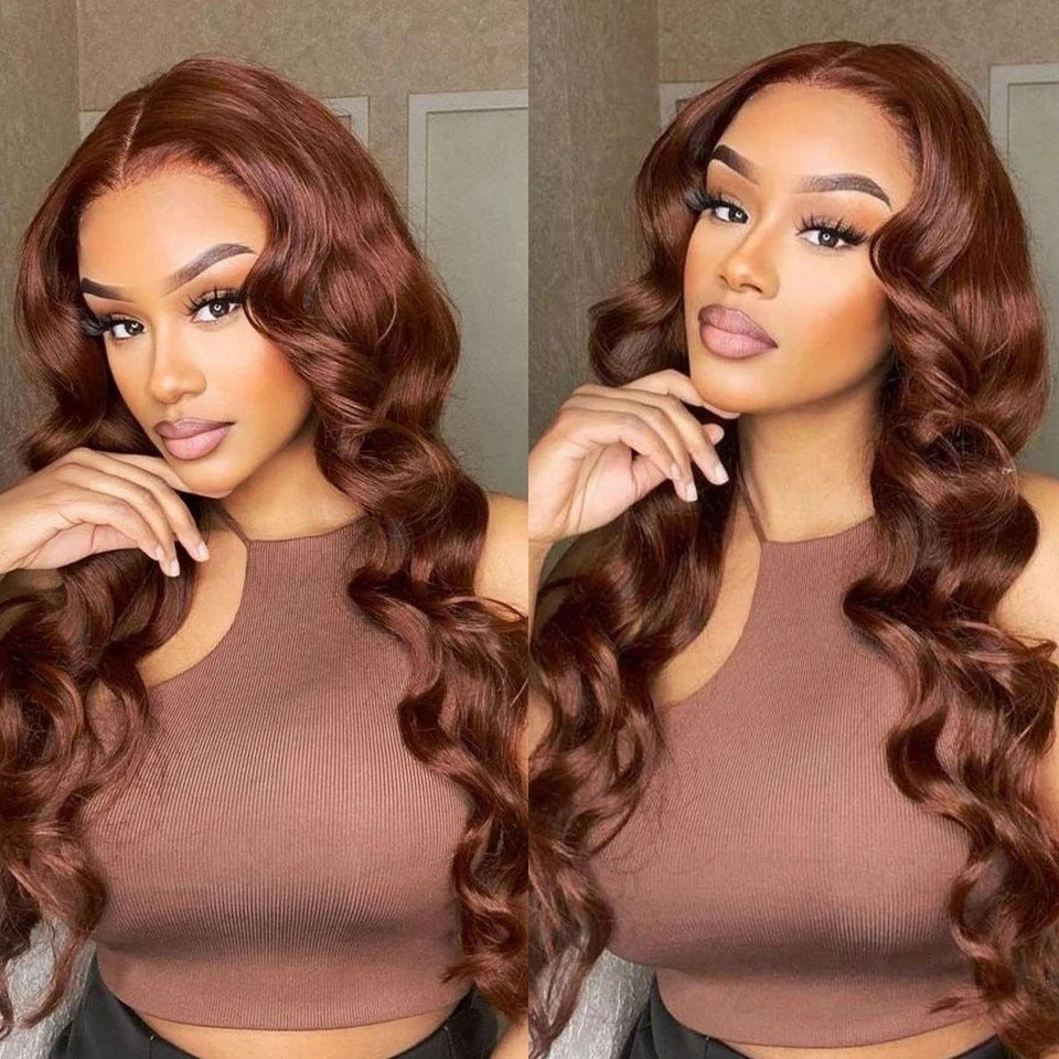 Wavy Brown Lace Front Human Hair Wig - Front Lace Construction
