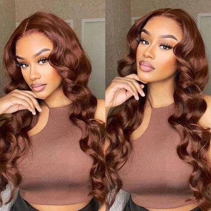 Wavy Brown Lace Front Human Hair Wig - Front Lace Construction