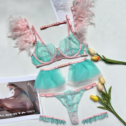 Lace Lingerie Set - Delicate Eyelash Trim Bralette & Panty Set