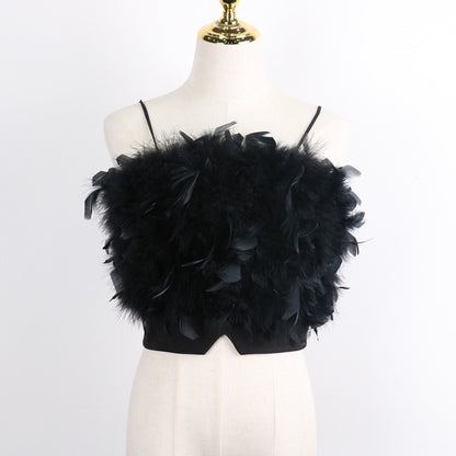 Women's Embroidered Feather Camisole Top - Summer Tube Top with Petal Details