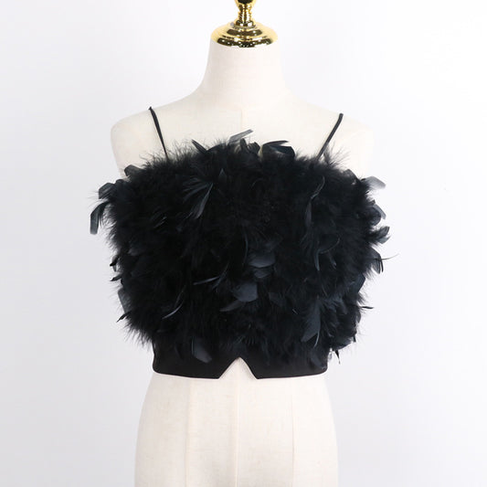 Women's Embroidered Feather Camisole Top - Summer Tube Top with Petal Details