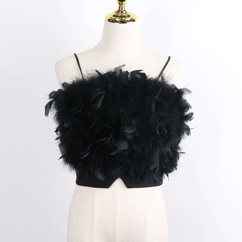 Women's Embroidered Feather Camisole Top - Summer Tube Top with Petal Details