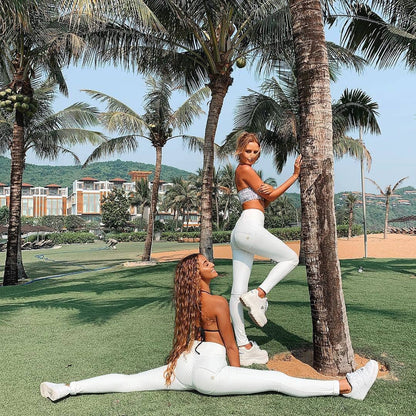 High-Waist Faux Leather Pants - Shiny White Elastic Hip-Lifting Leggings