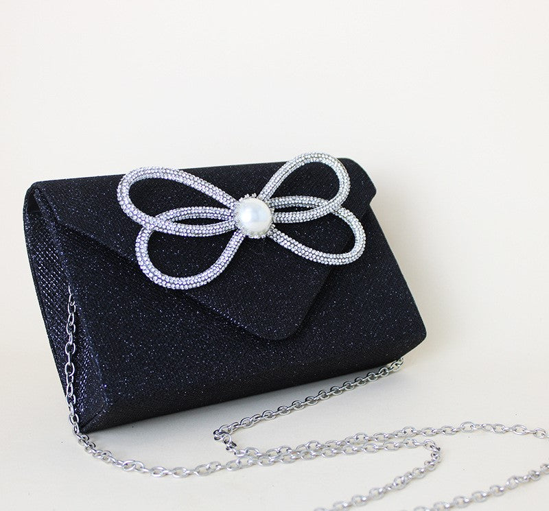 Women's Evening Clutch - Diamond Embellished Chain Shoulder Bag