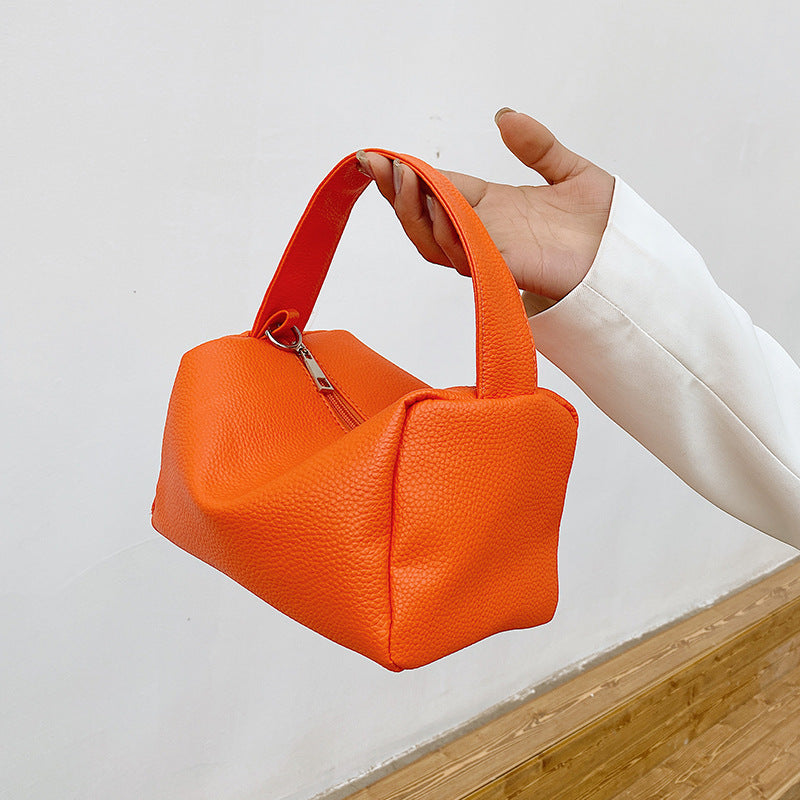 PU Leather Chain Handbag - Solid Color Horizontal Square Bag