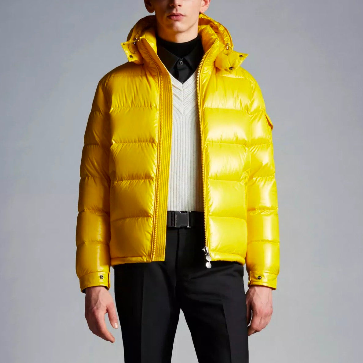 Men's Rainproof Jacket with White Goose Down Filling - Hooded Coated Cloth Outerwear