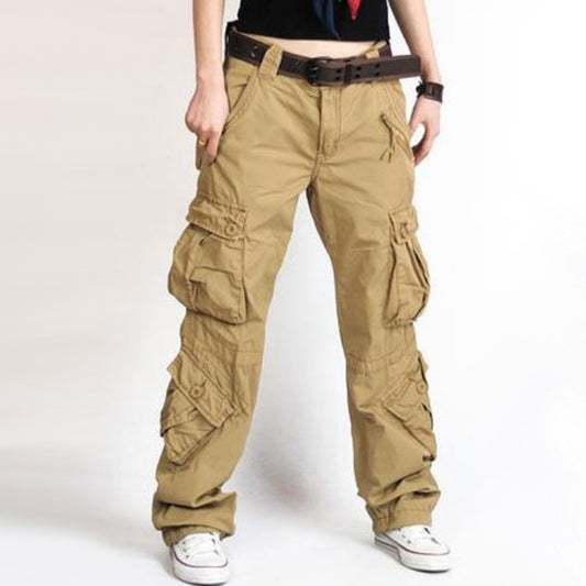 Women's Cotton Blend Cargo Pants - Loose Fit Wide Leg Trousers