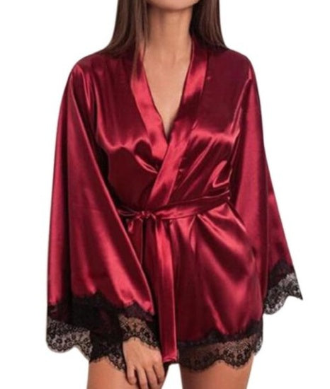 Women's Silk Lace Nightdress Pajamas - Ice Silk Sleepwear Set
