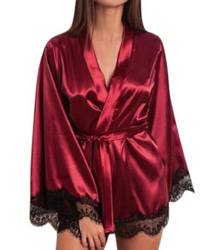 Women's Silk Lace Nightdress Pajamas - Ice Silk Sleepwear Set
