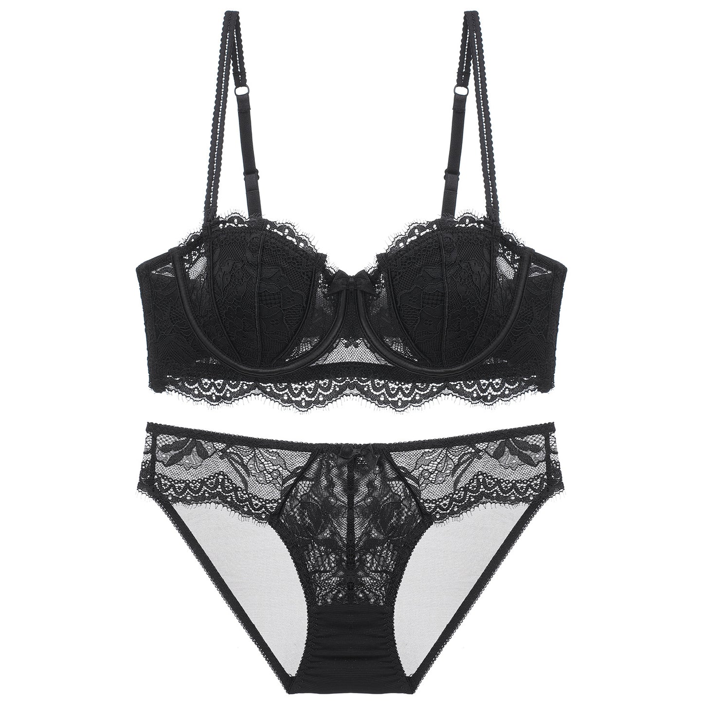 Women's Lace Strapless Bra and Shorts Set - Half Cup Convertible Design