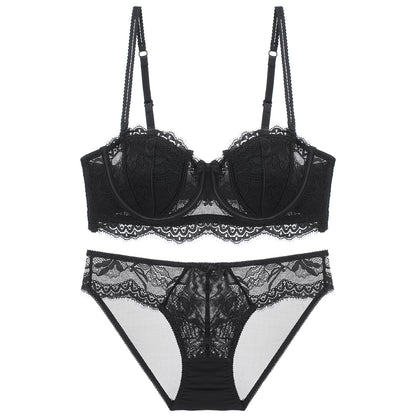 Women's Lace Strapless Bra and Shorts Set - Half Cup Convertible Design
