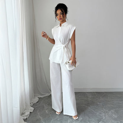 Women's Solid-Color Elegant High-End Sleeveless Vest and Pants Set - Professional Workwear