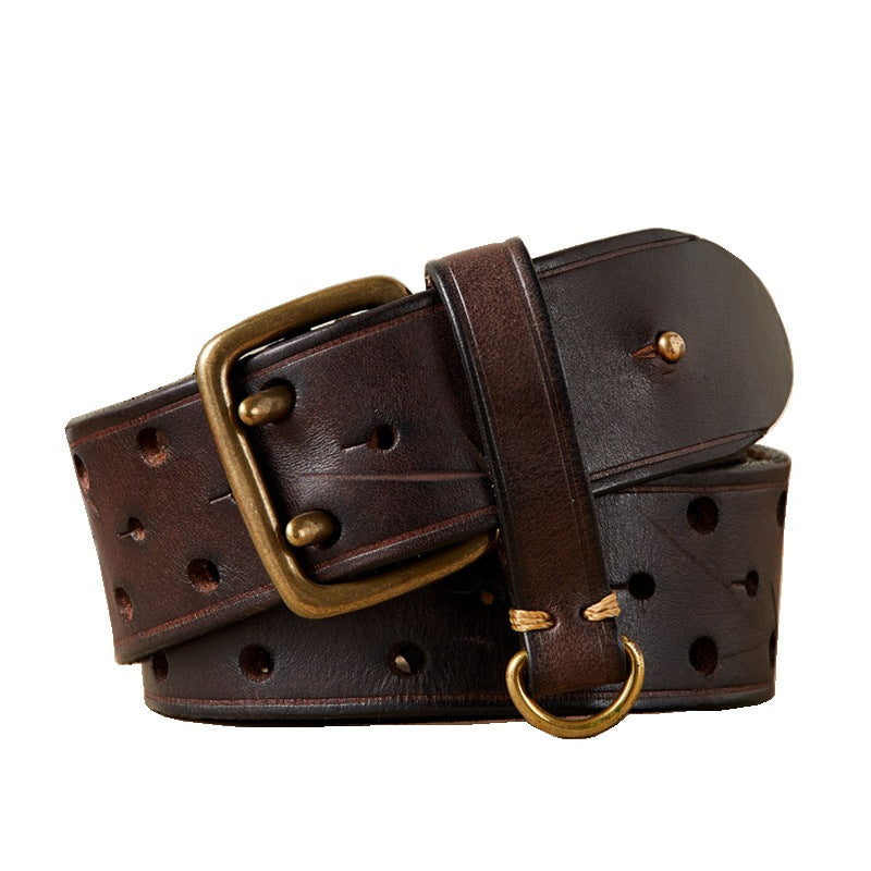 Men's Genuine Leather Cowhide Belt - Retro Copper Buckle Jeans Belt