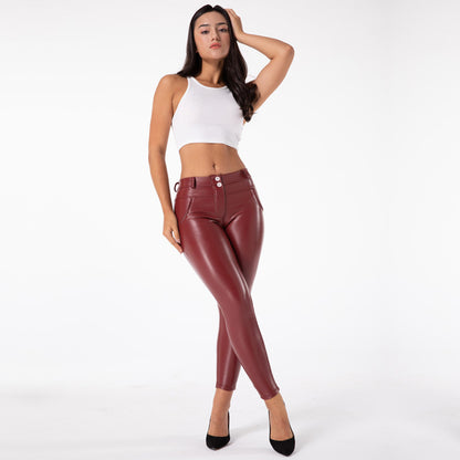 Women's High Waist Faux Leather Fitness Pants - Fleece Lined Leggings