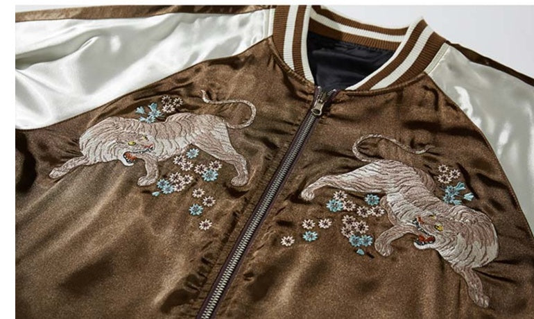 Tiger Embroidered Baseball Collar Jacket - Men's Chinese Style Coat