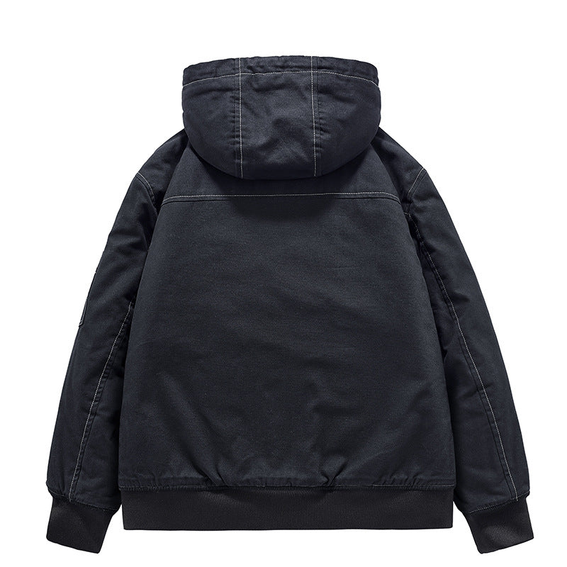 Men's Hooded Cotton Coat - Loose Fit Jacket with Fur Collar