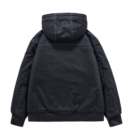 Men's Hooded Cotton Coat - Loose Fit Jacket with Fur Collar