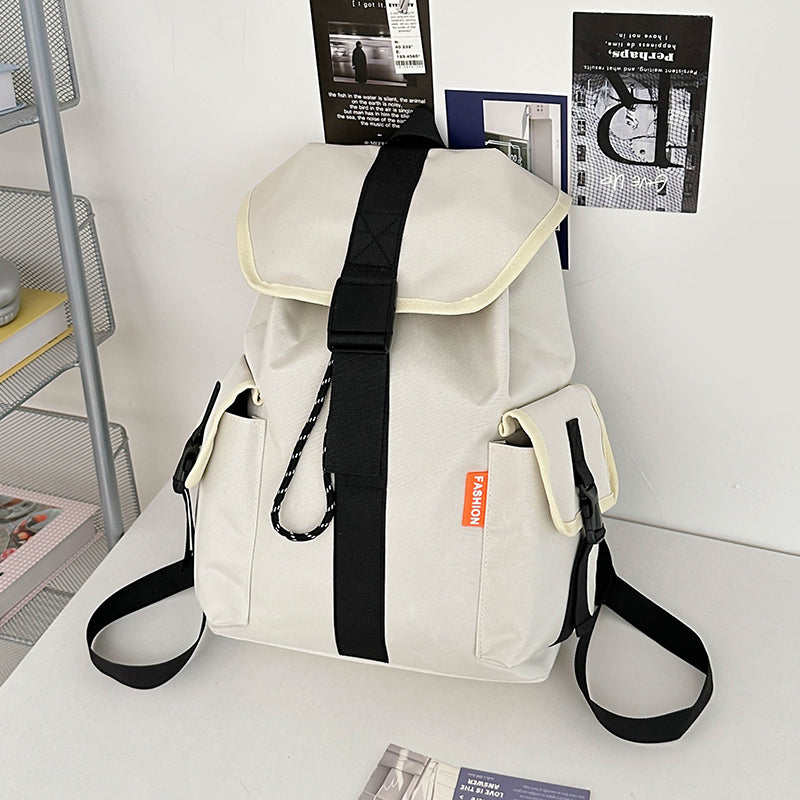 Vintage Nylon Backpack - Waterproof Student Schoolbag with Interior Pockets