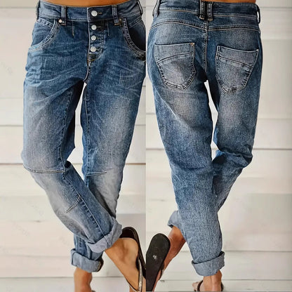 Women's Relaxed Casual Versatile Slimming Jeans - High Waist Denim Pants