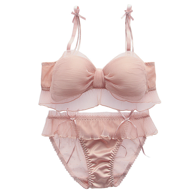 Two-Piece Bra and Shorts Set with Bow Detail - Cotton Lined