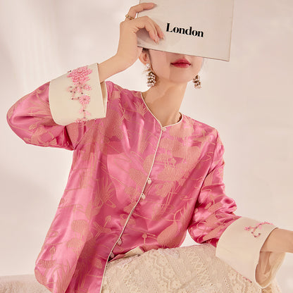 Chinese Style Retro Beaded Embroidery Design Blouse Mulberry Silk Graceful And Fashionable Coat