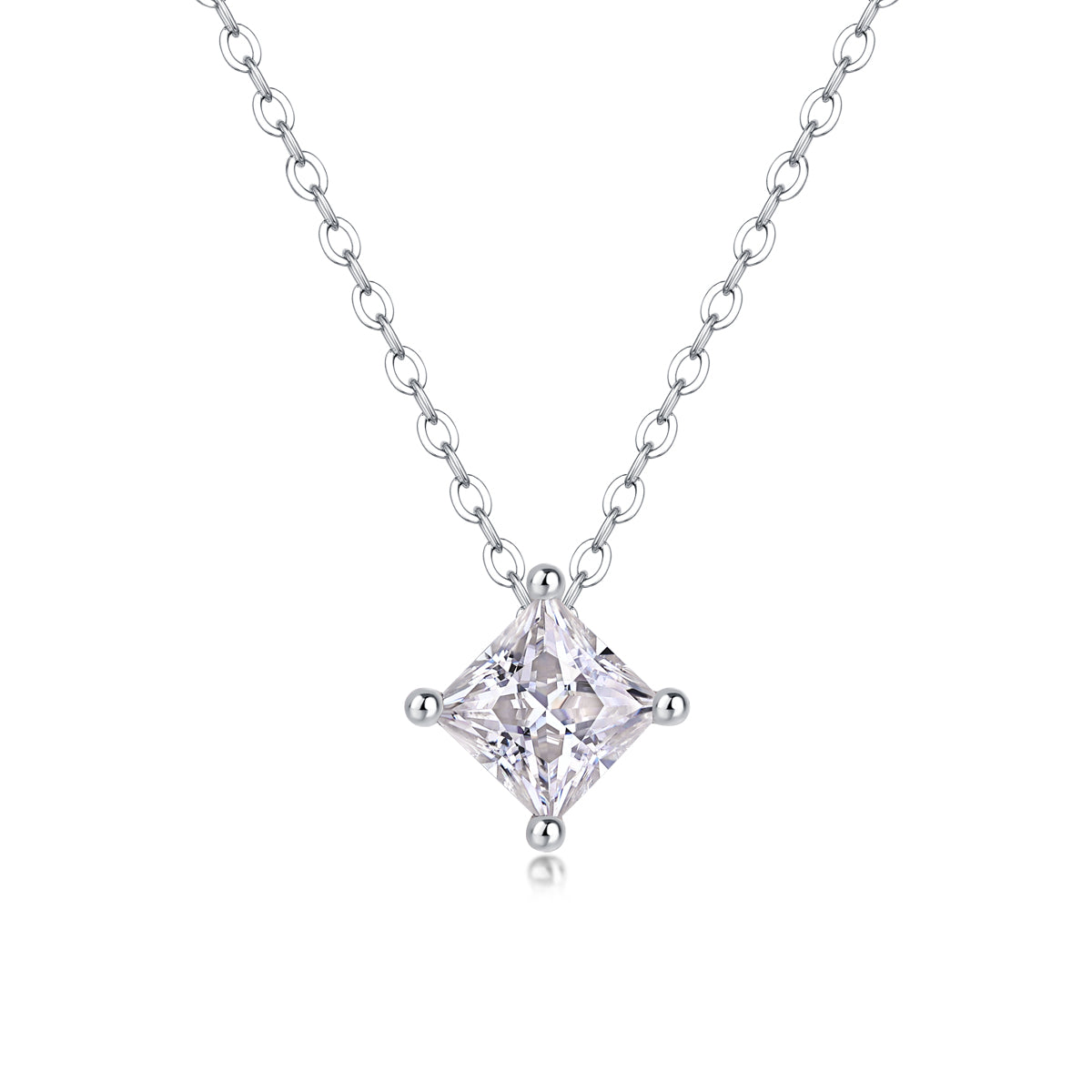 Moissanite Square Pendant Necklace - S925 Silver Platinum-Plated with GRA Certificate