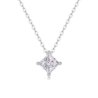 Moissanite Square Pendant Necklace - S925 Silver Platinum-Plated with GRA Certificate